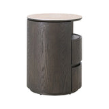 Nachttisch Nando mit 2 Schubladen und Eichenfurnier in braun sowie Keramik in Travertinoptik, 45x45x60 cm von Richmond Interiors – Bild 3
