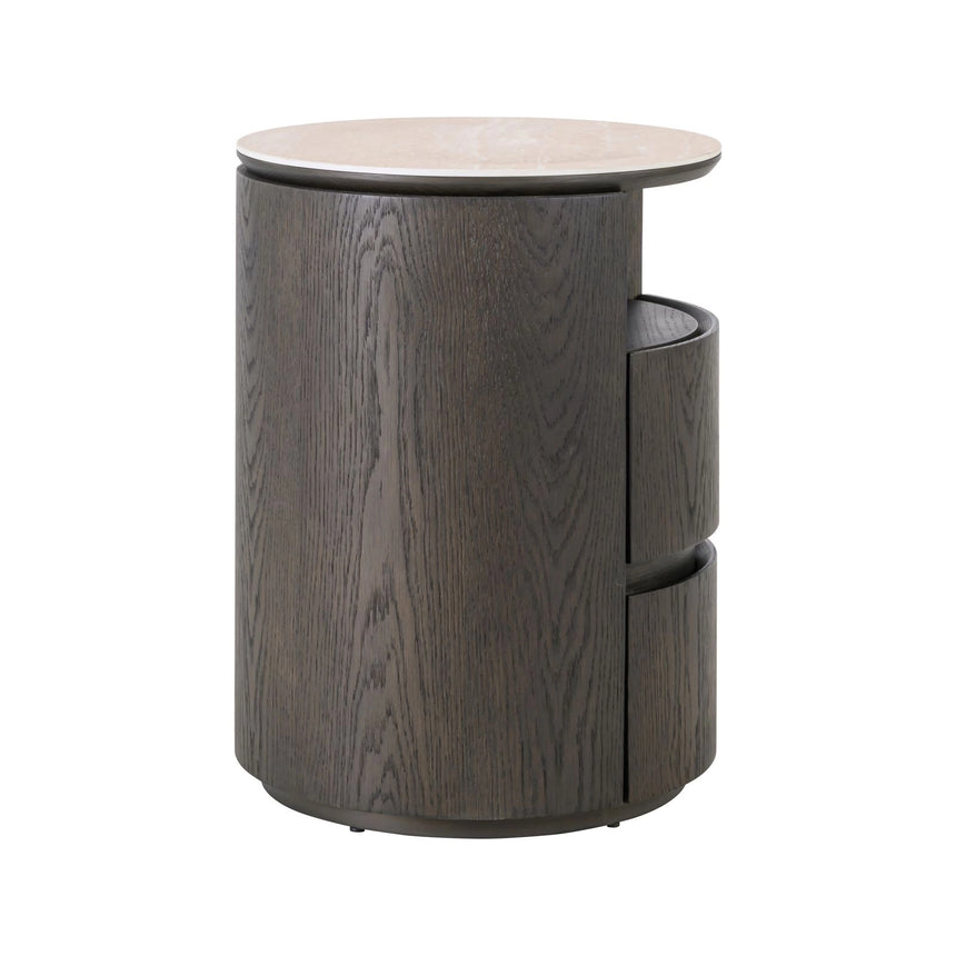 Nachttisch Nando mit 2 Schubladen und Eichenfurnier in braun sowie Keramik in Travertinoptik, 45x45x60 cm von Richmond Interiors – Bild 3