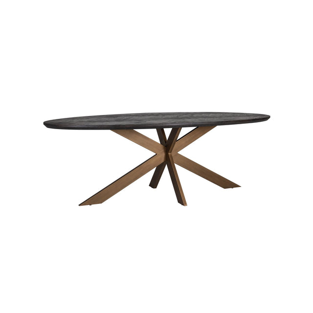 Ovaler Esstisch Blackbone Brass aus Eichenholz und Metall in schwarz mit rustikaler Optik, 260x120x76 cm von Richmond Interiors – Bild 1