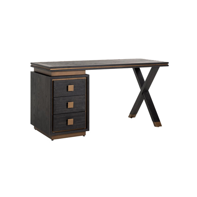 Schreibtisch Hunter aus Eichenfurnier und Metall in schwarz mit rustikaler Optik, 150x60x76 cm von Richmond Interiors – Bild 1