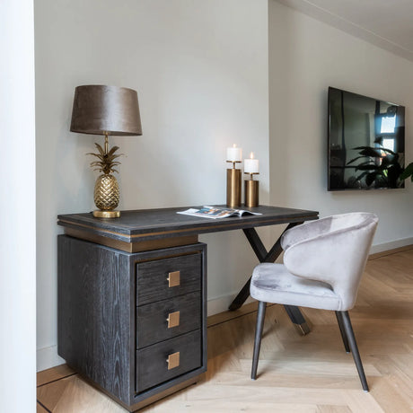 Schreibtisch Hunter aus Eichenfurnier und Metall in schwarz mit rustikaler Optik, 150x60x76 cm von Richmond Interiors – Bild 2