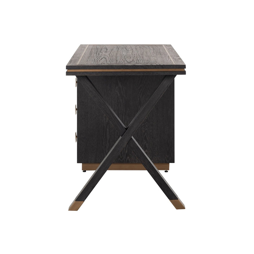 Schreibtisch Hunter aus Eichenfurnier und Metall in schwarz mit rustikaler Optik, 150x60x76 cm von Richmond Interiors – Bild 3