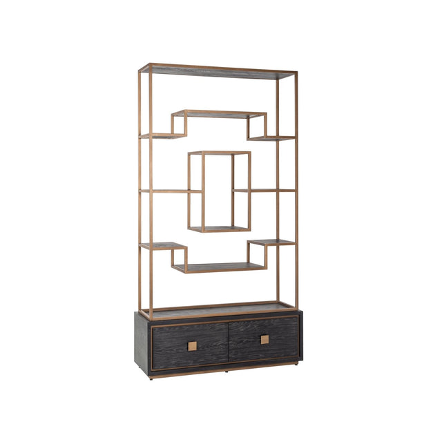 Vitrine Hunter aus Eichenfurnier und Metall in schwarz mit rustikaler Optik, 120x41x222 cm von Richmond Interiors – Bild 1