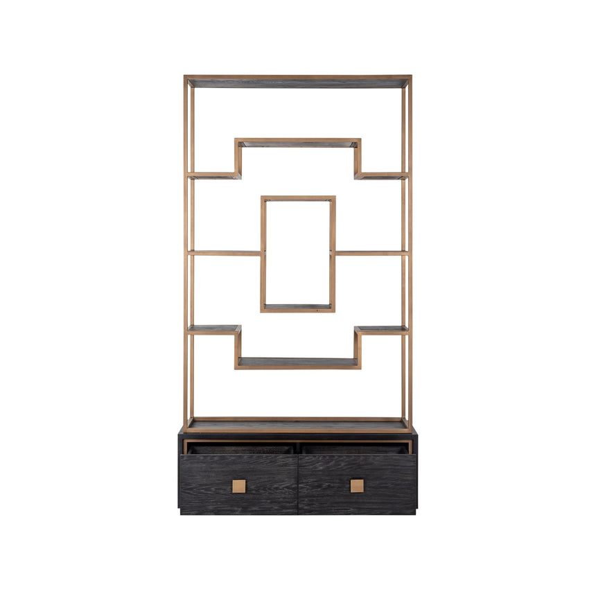 Vitrine Hunter aus Eichenfurnier und Metall in schwarz mit rustikaler Optik, 120x41x222 cm von Richmond Interiors – Bild 5