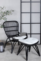 Ella Lounge Chair Schwarz Rattan / Offwhite Kissen