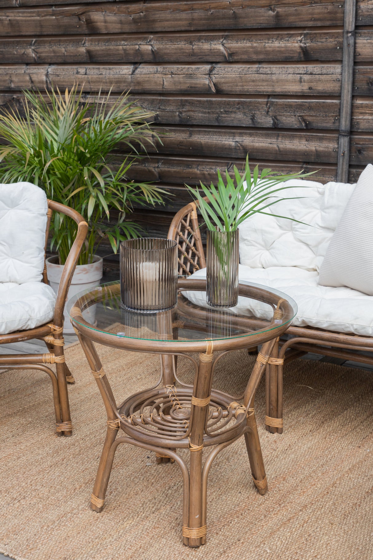 Wera Lounge Set Rattan / Offwhite Kissen