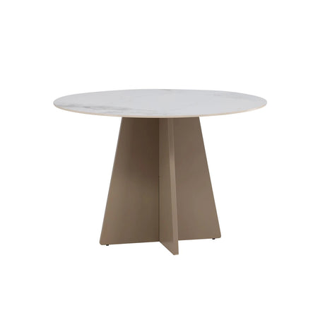 Bootcut Runder Esstisch MDF Beige / Sinterstone Marmoroptik 110x110x75 cm von Venture Home – Produktbild 6