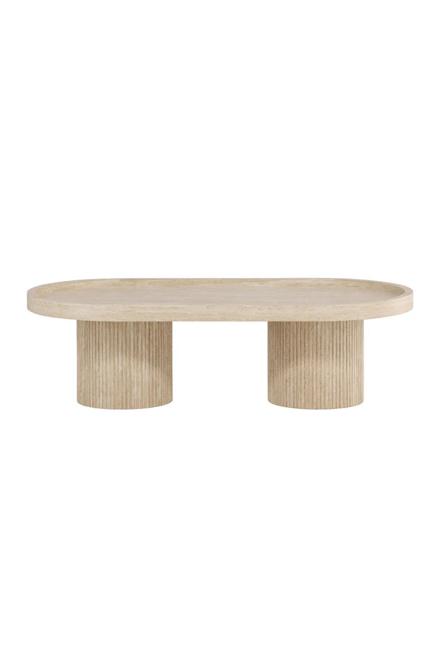 Couchtisch Krille mit beigem Travertinlook, 60x120x35 cm von Venture Home – Bild 1