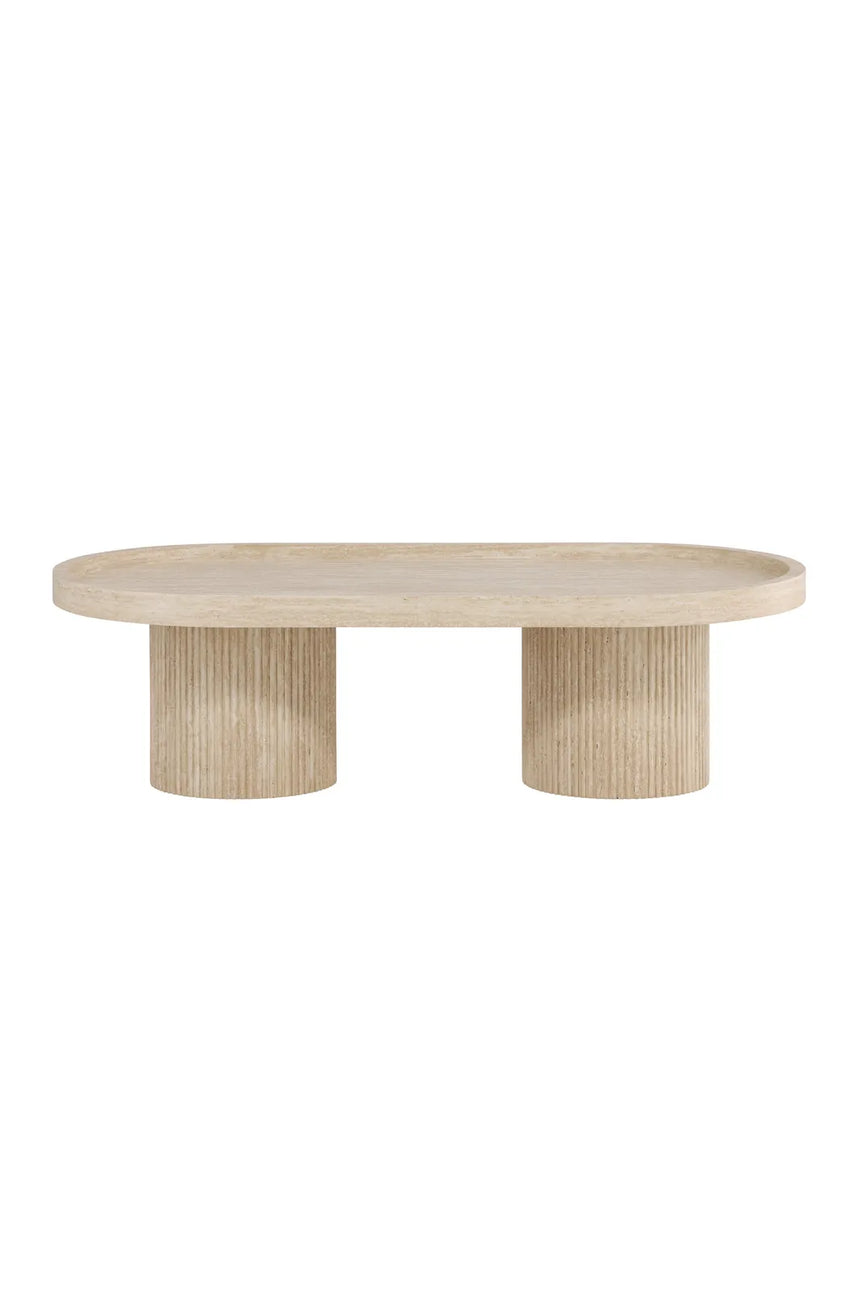 Couchtisch Krille mit beigem Travertinlook, 60x120x35 cm von Venture Home – Bild 1