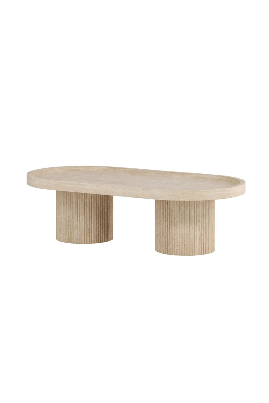 Couchtisch Krille mit beigem Travertinlook, 60x120x35 cm von Venture Home – Bild 2