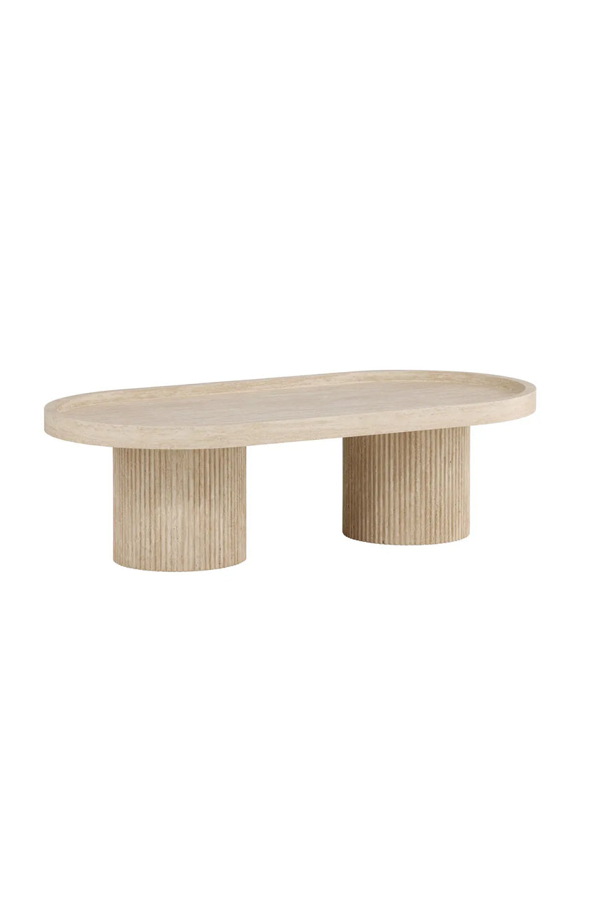 Couchtisch Krille mit beigem Travertinlook, 60x120x35 cm von Venture Home – Bild 6