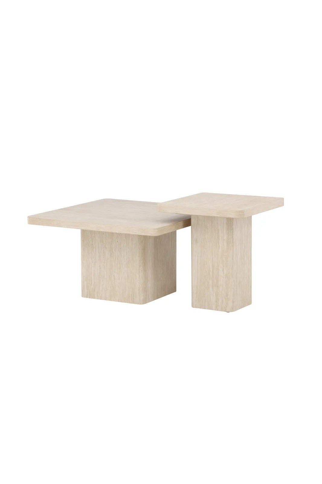 Duo Couchtisch Qvart mit beigem Travertinlook, 130x130x56 cm von Venture Home – Bild 2