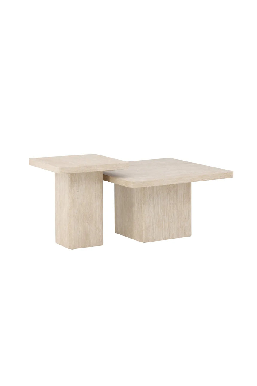 Duo Couchtisch Qvart mit beigem Travertinlook, 130x130x56 cm von Venture Home – Bild 6