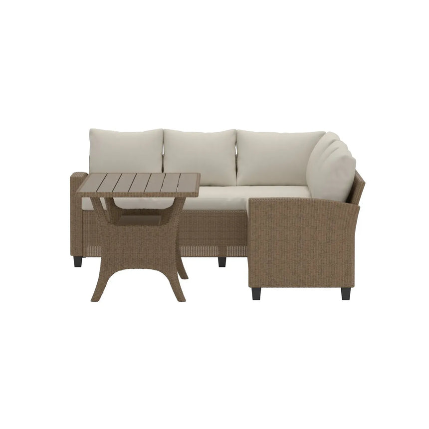 Garten Ecksofa-Set Brentwood aus Wicker und Aintwood in Beige - ZEN ZONE Furniture
