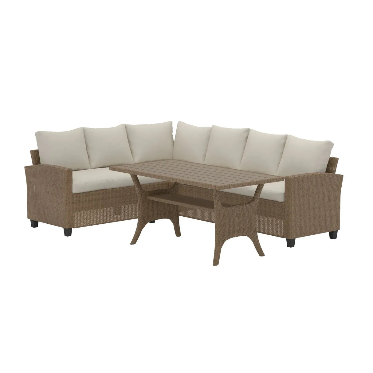 Garten Ecksofa-Set Brentwood aus Wicker und Aintwood in Beige - ZEN ZONE Furniture