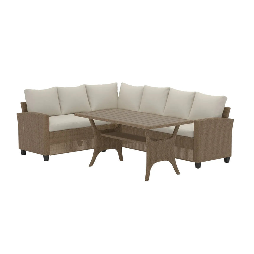 Garten Ecksofa-Set Brentwood aus Wicker und Aintwood in Beige - ZEN ZONE Furniture
