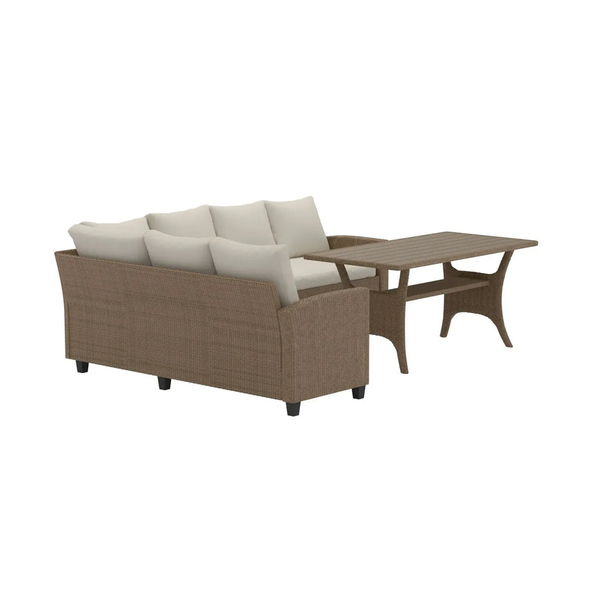 Garten Ecksofa-Set Brentwood aus Wicker und Aintwood in Beige - ZEN ZONE Furniture