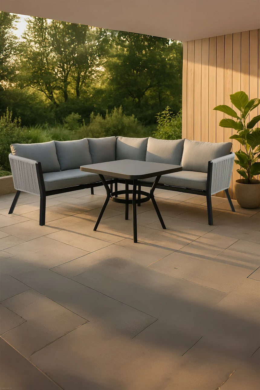 Garten Ecksofa-Set Virya aus Aluminium, Seil in Schwarz/Grau, inkl. Kissen von Venture Home – Bild 1