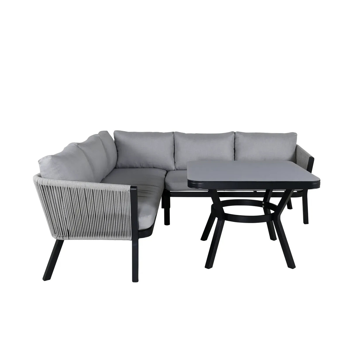 Garten Ecksofa-Set Virya aus Aluminium, Seil in Schwarz/Grau, inkl. Kissen - ZEN ZONE Furniture