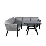 Garten Ecksofa-Set Virya aus Aluminium, Seil in Schwarz/Grau, inkl. Kissen - ZEN ZONE Furniture