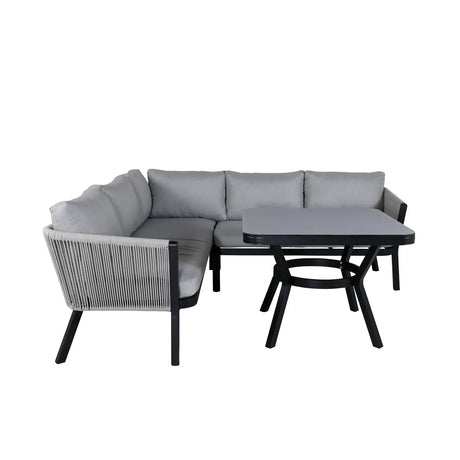 Garten Ecksofa-Set Virya aus Aluminium, Seil in Schwarz/Grau, inkl. Kissen - ZEN ZONE Furniture