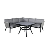 Garten Ecksofa-Set Virya aus Aluminium, Seil in Schwarz/Grau, inkl. Kissen - ZEN ZONE Furniture