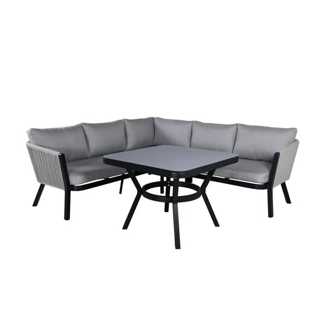 Garten Ecksofa-Set Virya aus Aluminium, Seil in Schwarz/Grau, inkl. Kissen - ZEN ZONE Furniture