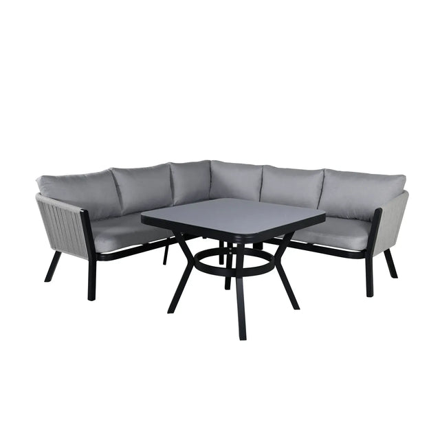 Garten Ecksofa-Set Virya aus Aluminium, Seil in Schwarz/Grau, inkl. Kissen - ZEN ZONE Furniture