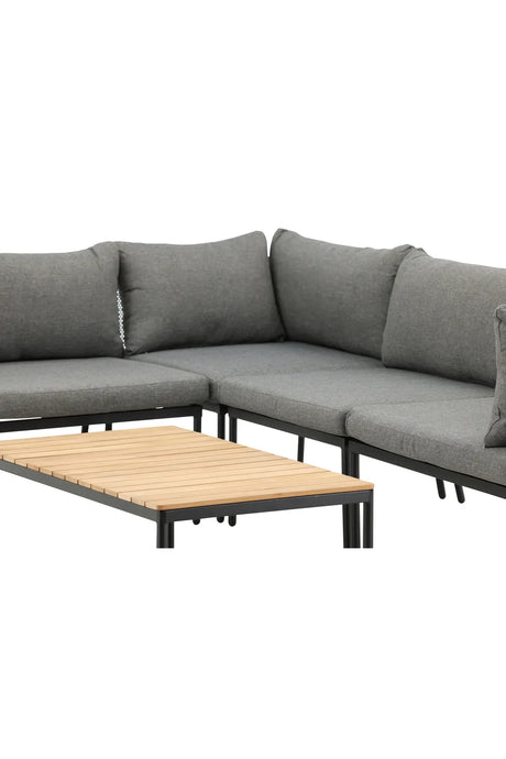 Garten Ecksofagruppe Nettan aus schwarzem Stahl, Teak und Polyester in Grau von Venture Home – Bild 13