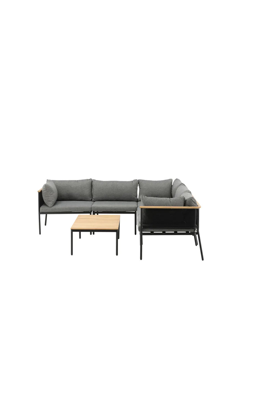 Garten Ecksofagruppe Nettan aus schwarzem Stahl, Teak und Polyester in Grau von Venture Home – Bild 4