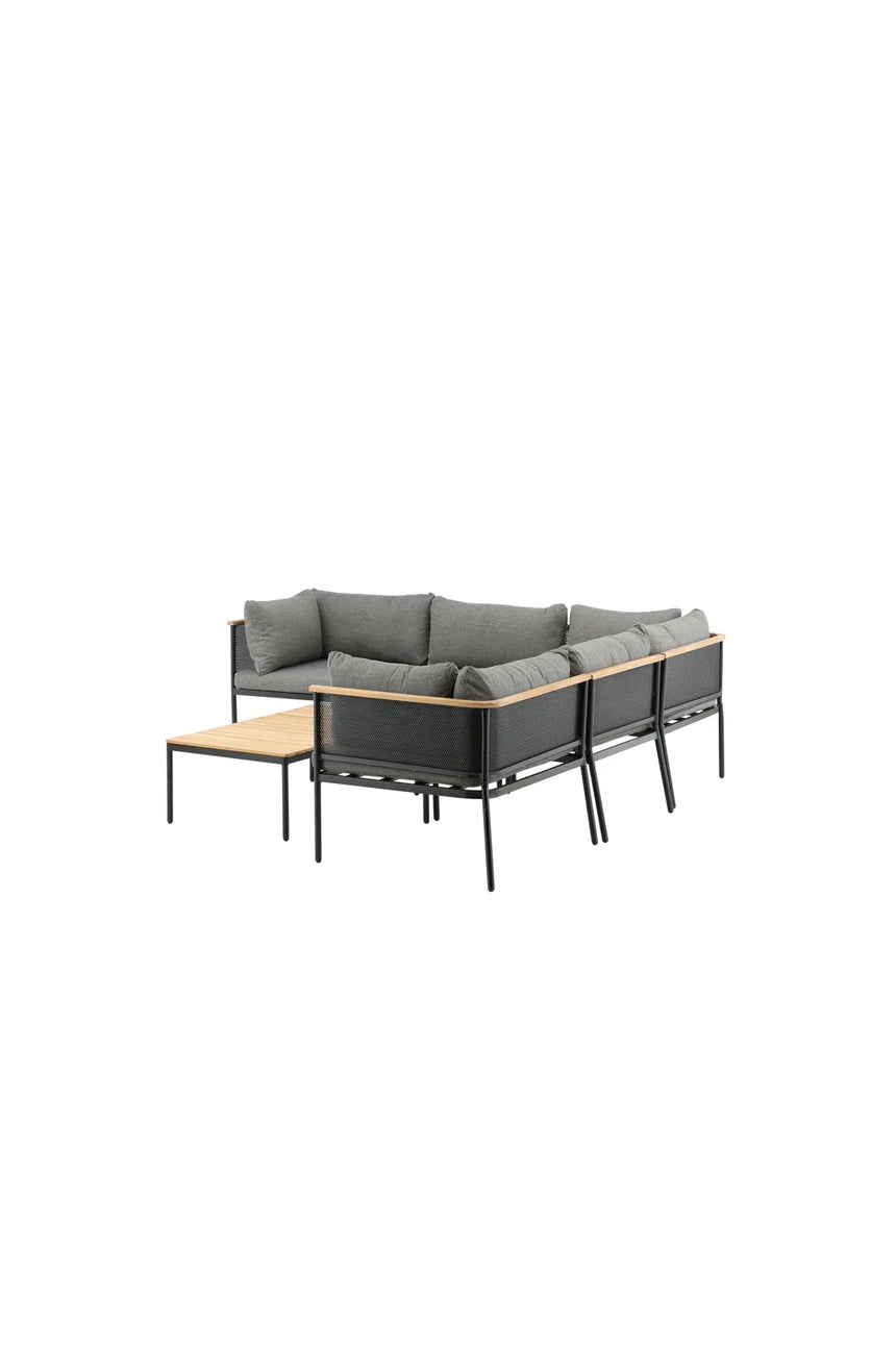 Garten Ecksofagruppe Nettan aus schwarzem Stahl, Teak und Polyester in Grau von Venture Home – Bild 5