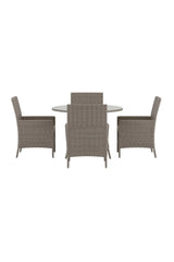 Garten Esstisch-Set Lefkas aus Stahl, Rattan und Glas in Braun von Venture Home – Bild 1