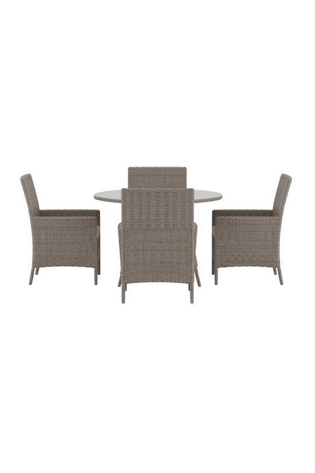 Garten Esstisch-Set Lefkas aus Stahl, Rattan und Glas in Braun von Venture Home – Bild 1