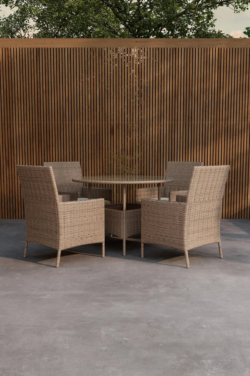 Garten Esstisch-Set Lefkas aus Stahl, Rattan und Glas in Braun von Venture Home – Bild 4