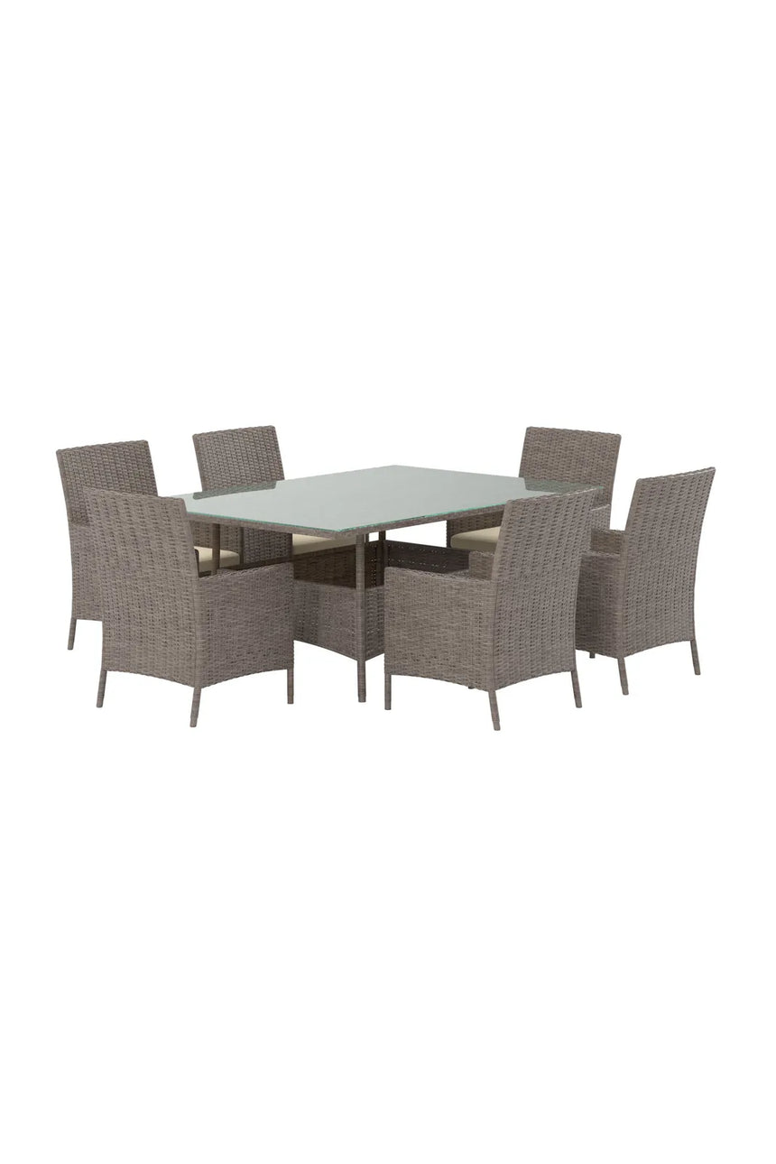 Garten Esstisch-Set Lefkas aus Stahl, Rattan und Glas in Braun von Venture Home – Bild 2