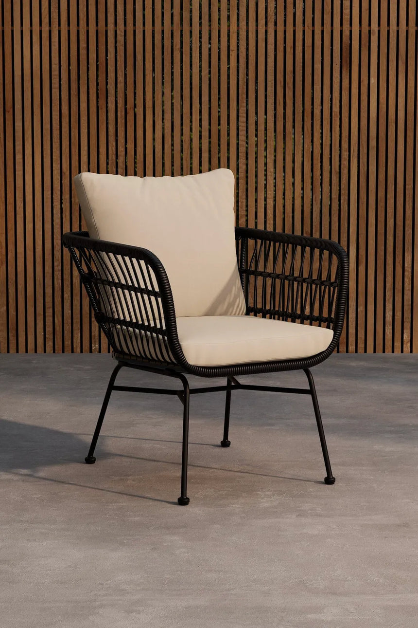 Garten Lounge-Sessel Isola aus Stahl und Rattan in Schwarz und Beige von Venture Home – Bild 4
