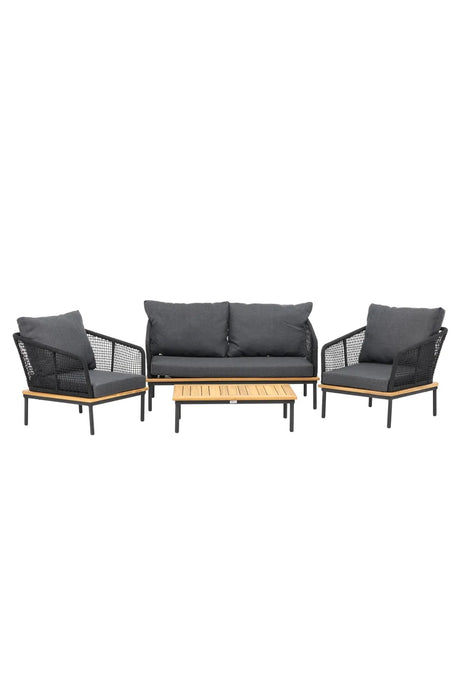 Garten Lounge-Set Andorra aus Aluminium schwarz, Akazie natur und schwarzem Geflecht von Venture Home – Bild 1