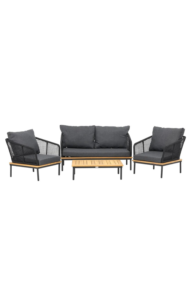 Garten Lounge-Set Andorra aus Aluminium schwarz, Akazie natur und schwarzem Geflecht von Venture Home – Bild 1