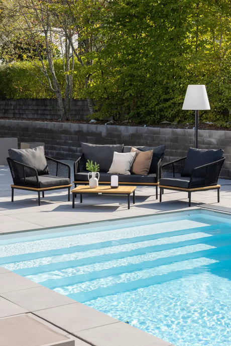 Garten Lounge-Set Andorra aus Aluminium schwarz, Akazie natur und schwarzem Geflecht von Venture Home – Bild 13