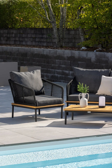 Garten Lounge-Set Andorra aus Aluminium schwarz, Akazie natur und schwarzem Geflecht von Venture Home – Bild 16