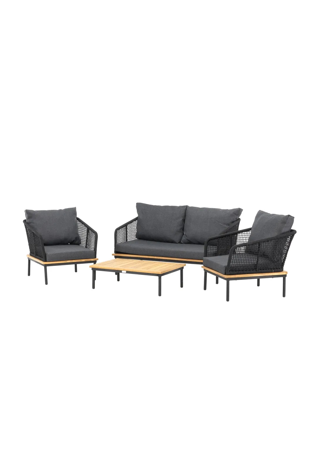 Garten Lounge-Set Andorra aus Aluminium schwarz, Akazie natur und schwarzem Geflecht von Venture Home – Bild 2