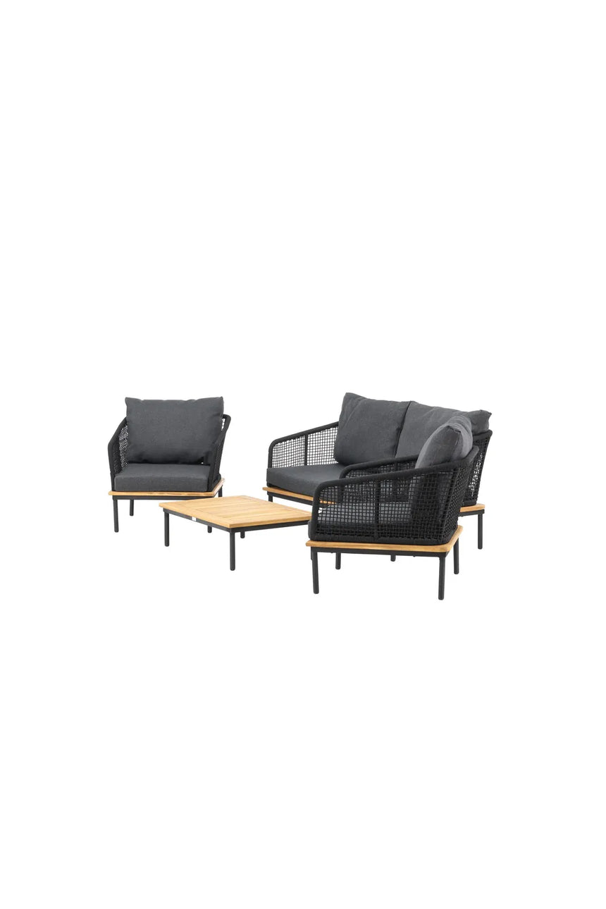 Garten Lounge-Set Andorra aus Aluminium schwarz, Akazie natur und schwarzem Geflecht von Venture Home – Bild 3