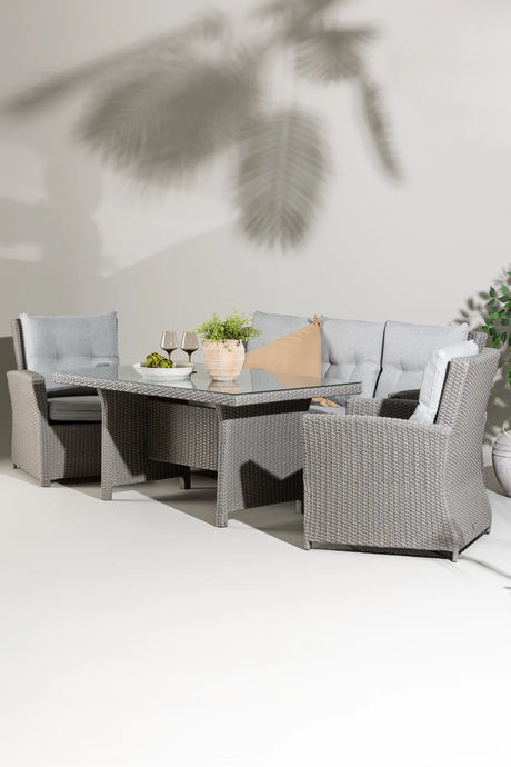Garten Set Brentwood aus grauem Geflecht mit Glas Tischplatte in Grau von Venture Home – Bild 1