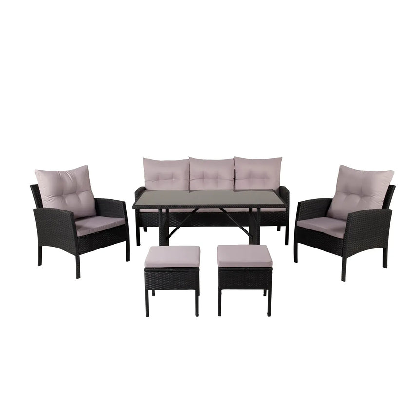 Garten Set Knock aus schwarzem Geflecht mit grauen Polstern - ZEN ZONE Furniture