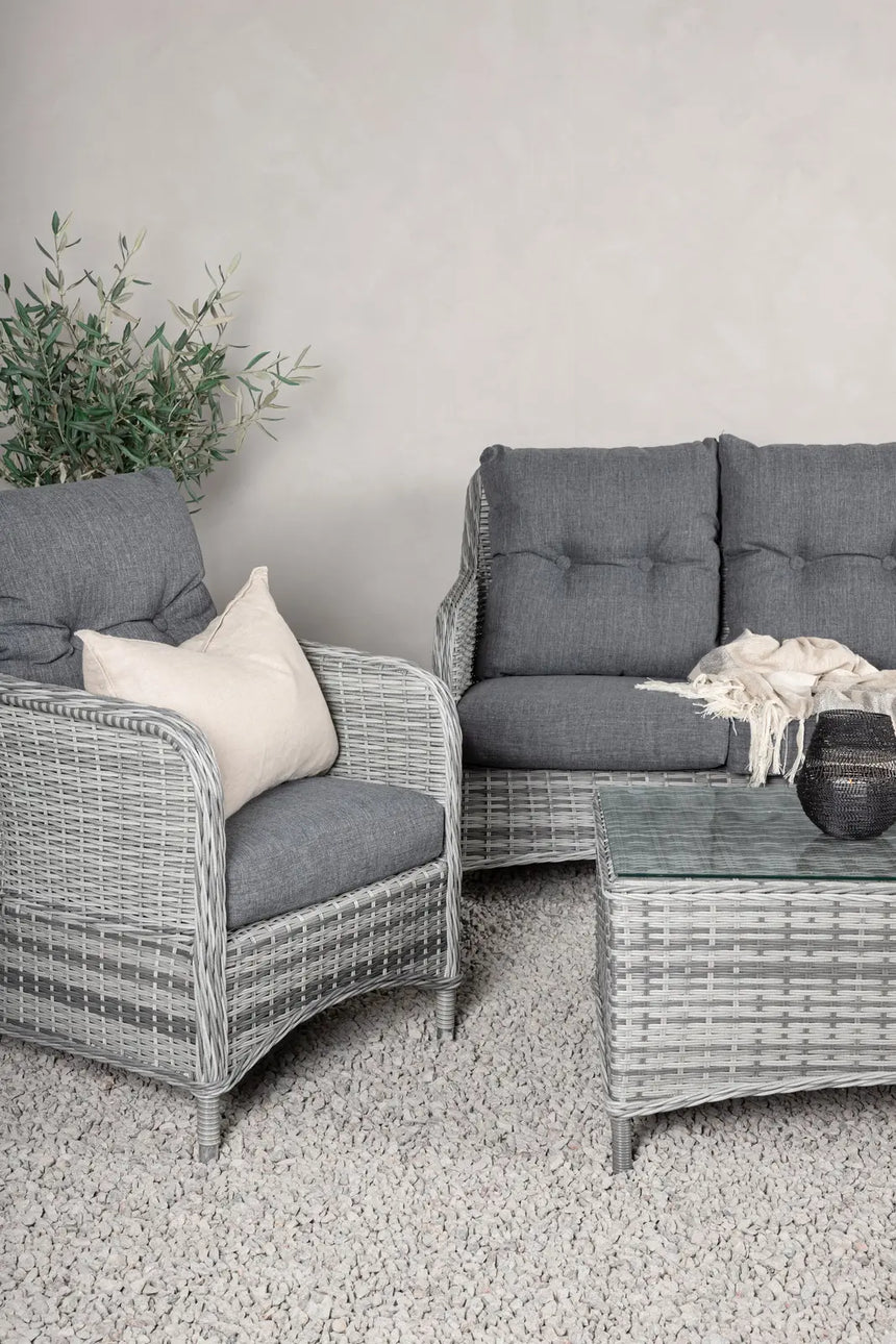 Garten Sitzgruppe Vikelund aus Kunststoffgeflecht und Glas in Grau von Venture Home – Bild 14