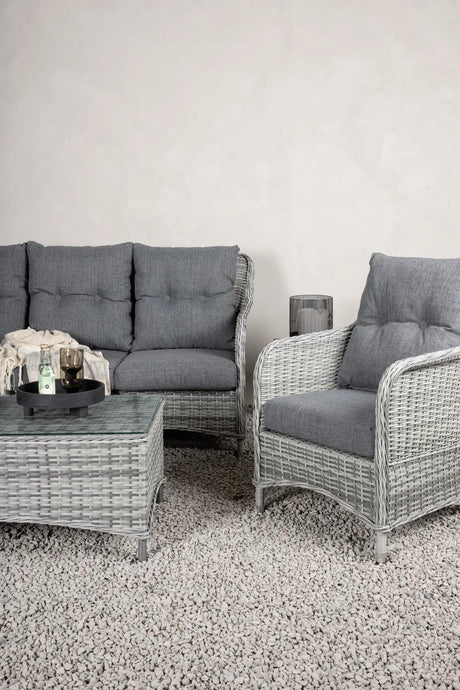 Garten Sitzgruppe Vikelund aus Kunststoffgeflecht und Glas in Grau von Venture Home – Bild 15