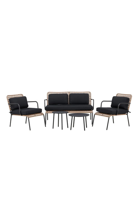 Garten Sitzgruppen-Set Paola aus Stahl und Naturgeflechtrattan in Schwarz und Natur von Venture Home – Bild 1