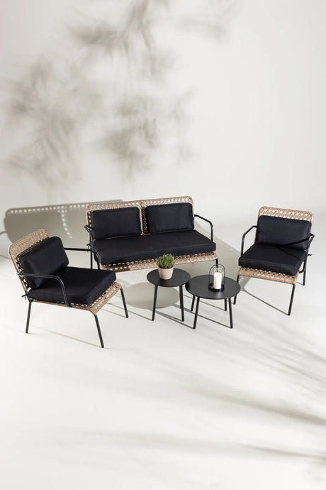 Garten Sitzgruppen-Set Paola aus Stahl und Naturgeflechtrattan in Schwarz und Natur von Venture Home – Bild 13