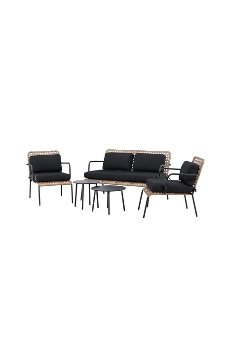 Garten Sitzgruppen-Set Paola aus Stahl und Naturgeflechtrattan in Schwarz und Natur von Venture Home – Bild 2