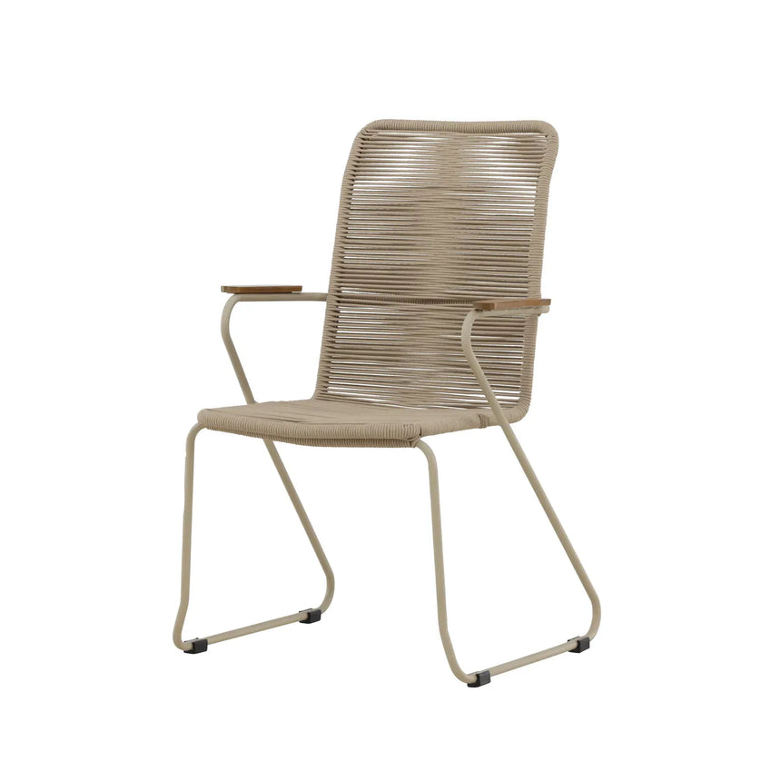 Gartenstuhl Bois aus Stahl, Seil und Akazie in Beige - ZEN ZONE Furniture